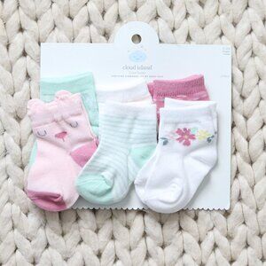 Cloud Island Baby Girl Meadow Floral Crew Socks 0-6 Months